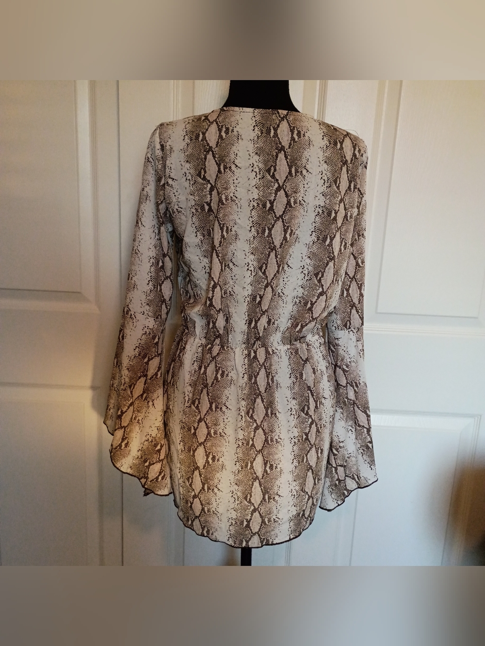 Snake Print V-Neck Women’s Swim Suit Cover up in Beige - Picture 6 of 9